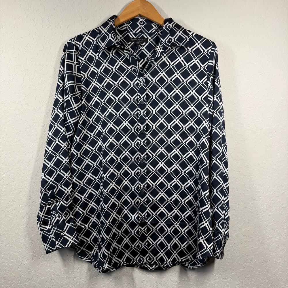 Women's Banana Republic Navy Geometric Pattern Long Sleeve Size M NEW